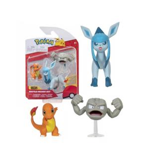 POKEMON BATTLE FIGURE SET 3 PERSONAGGI ASS. 2 GEODUDE, CHARMANDER, GLACEON