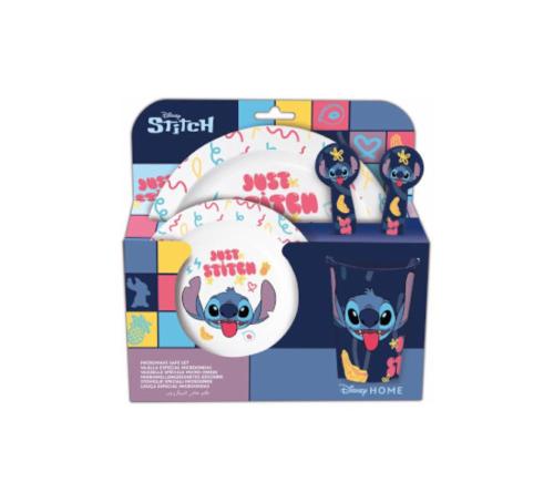 LILO E STITCH SET PAPPA 5 PZ MICROONDE: PIATTO FONDO,PIATTO PIANO,BICCHIERE  E POSATE