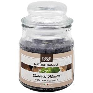 CANDELA PROFUMATA IN GIARA PICCOLA CUOIO&MENTA 90G