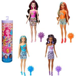 BARBIE COLOR REVEAL - SERIE ARCOBALENO BAMBOLE TRENDY CON CORPETTO CAMBIA COLORE E 6 ACCESSORI