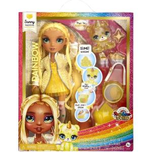 RAINBOW HIGH BAMBOLA FASHION DOLL- SUNNY GIALLA CON SLIME ANIMALE MAGICO E ACCESSORI