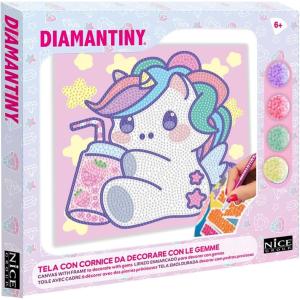 DIAMANTINY KAWAII UNICORNO CON BEVANDA SU TELA MULTICOLORE