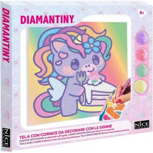 DIAMANTINY KAWAII UNICORNO CON TORTA SU TELA MULTICOLORE