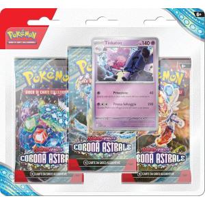 CARTE POKEMON - BLISTER 3 BUSTINE + 1 CARTA TINKATON SCARLATTO E VIOLETTO CORONA ASTRALE