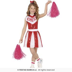 COSTUME CHEERLEADER ROSSO CON PAILLETTES BAMBINA TAGLIA 10-12 ANNI